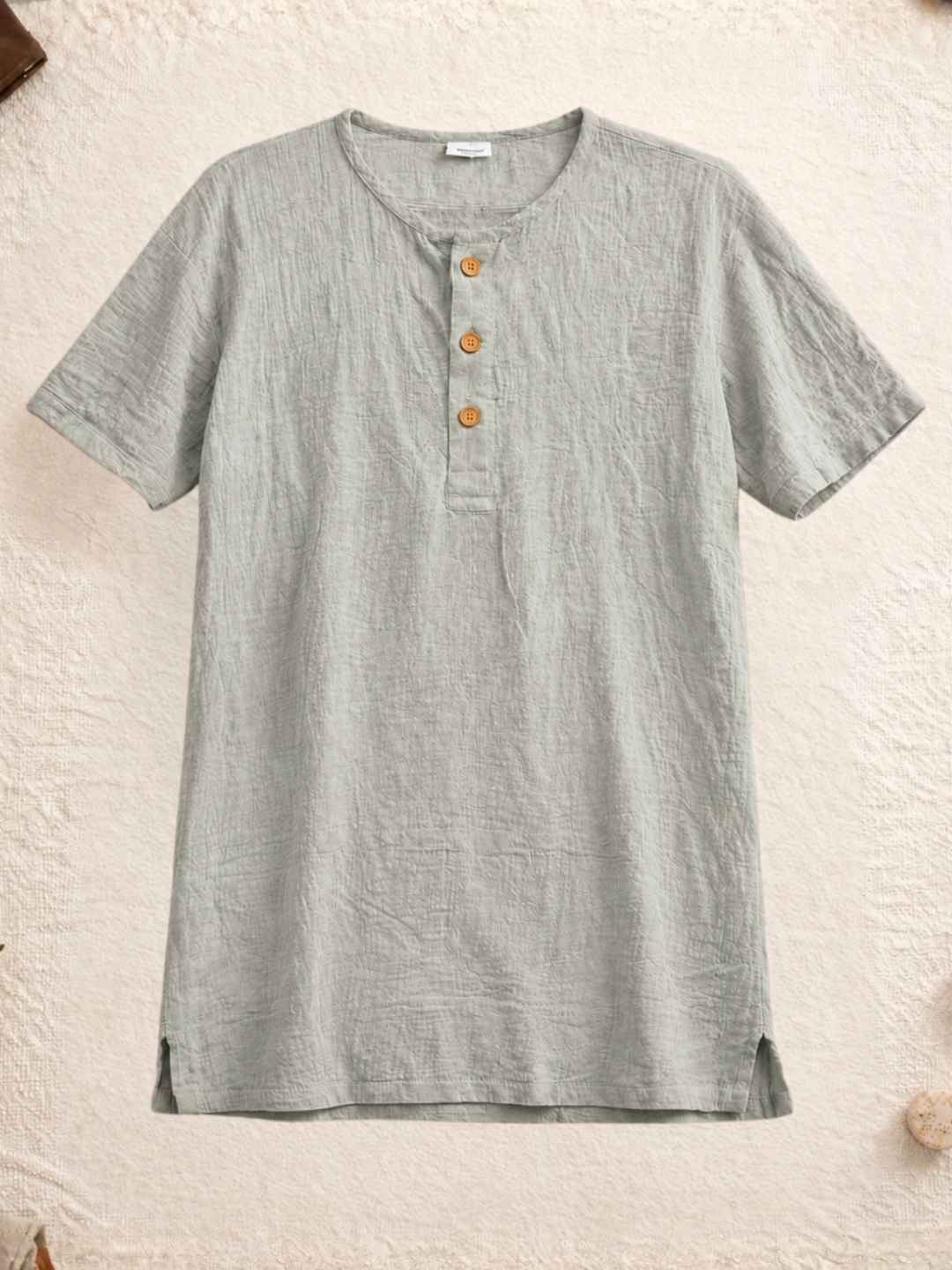 Classic Muslin Henley – Sage Grey