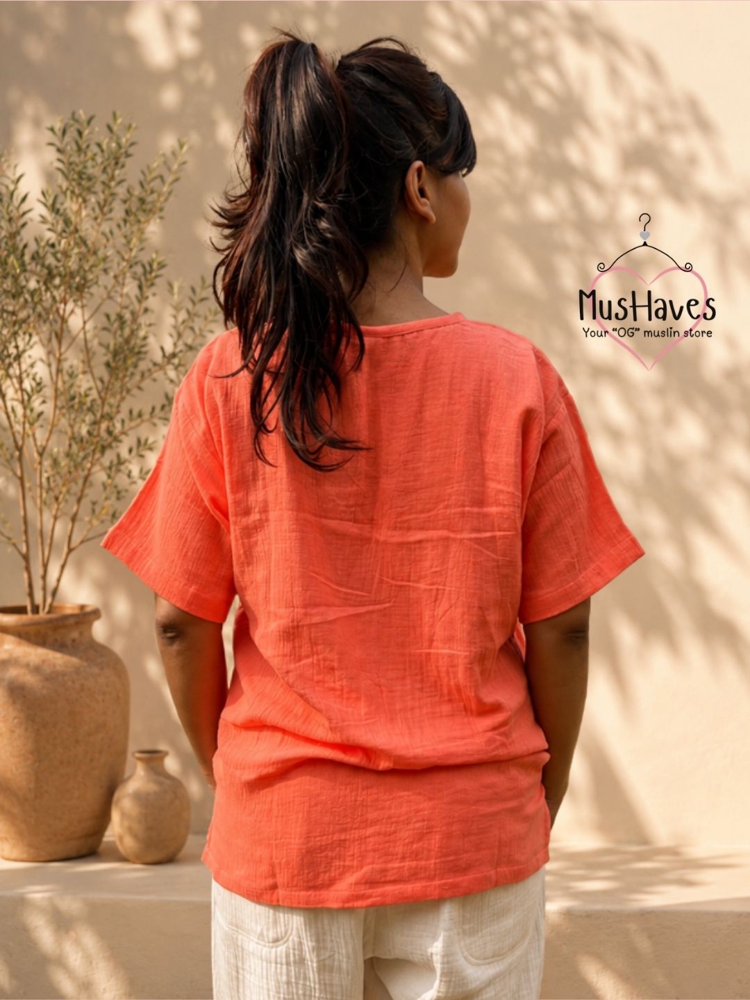 Muslin Henley & Regular Fit Bottoms Curated Set – Melon Pulp + Beige