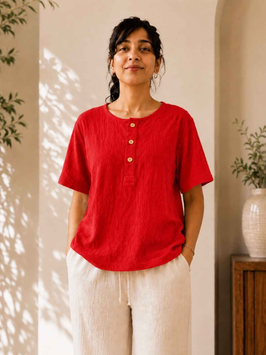 Classic Muslin Henley – Classic Red
