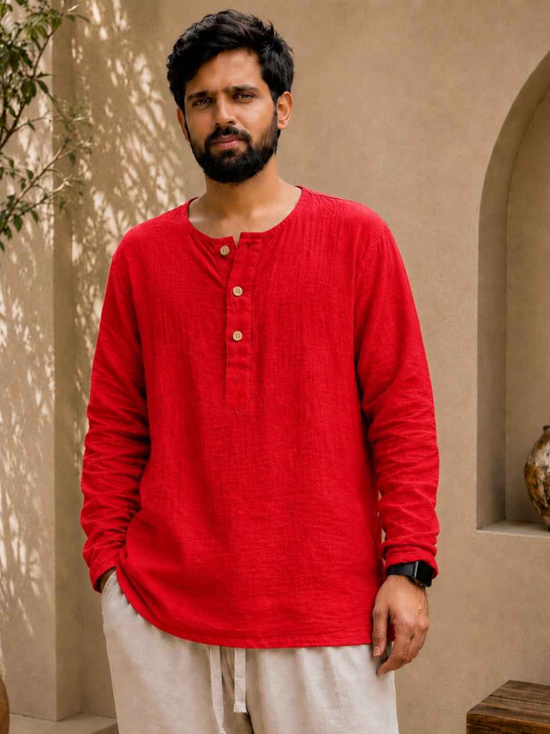 Classic Muslin Henley – Classic Red