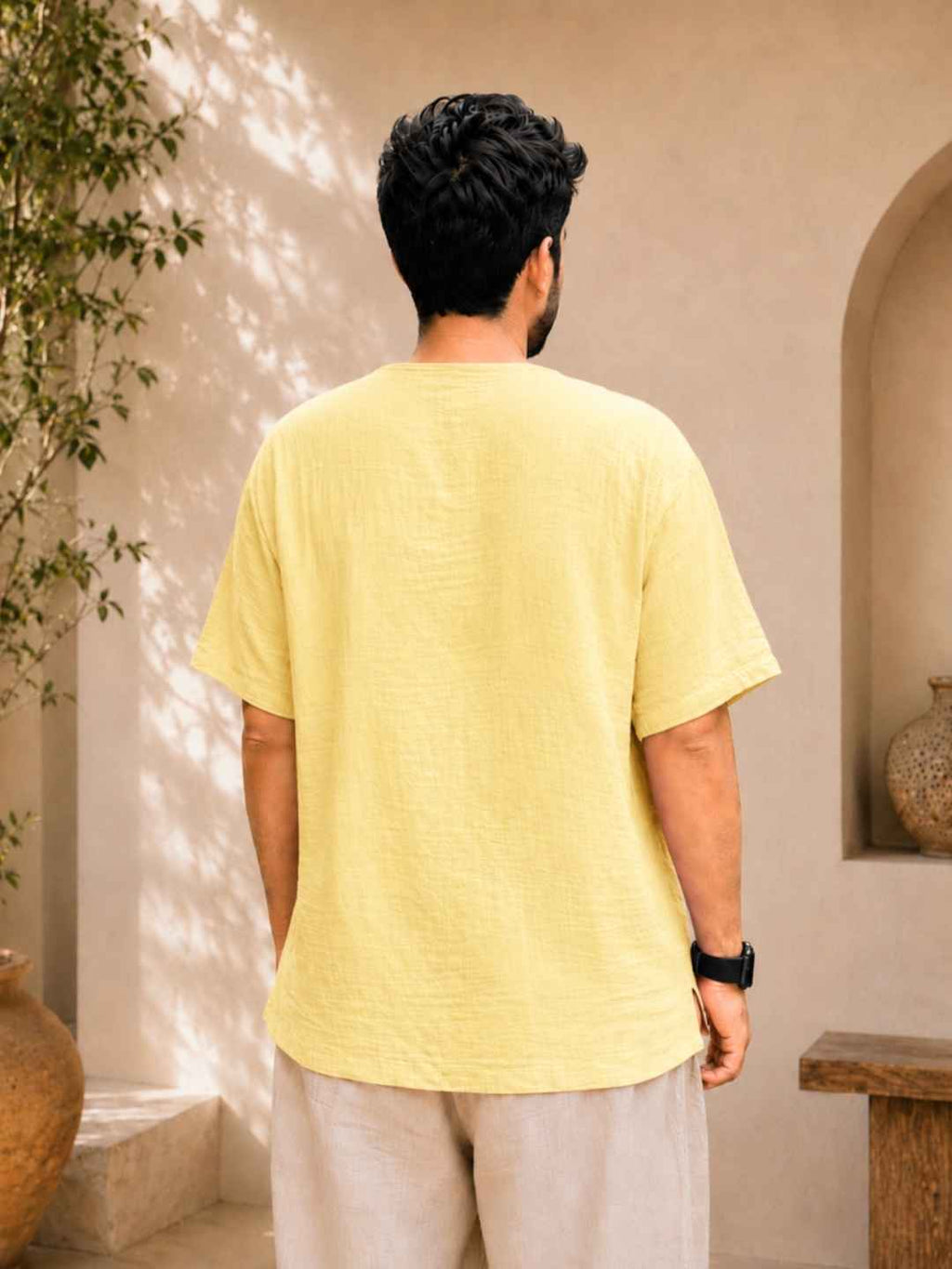 Classic Muslin Henley – Lemon Yellow
