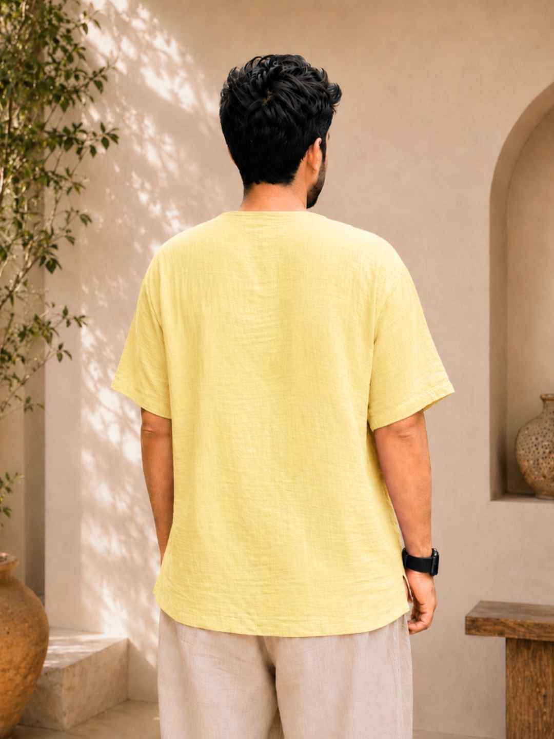 Classic Muslin Henley – Lemon Yellow