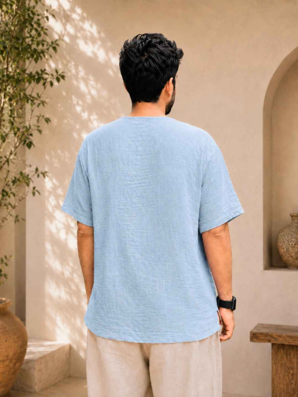 Classic Muslin Henley – Powder Blue