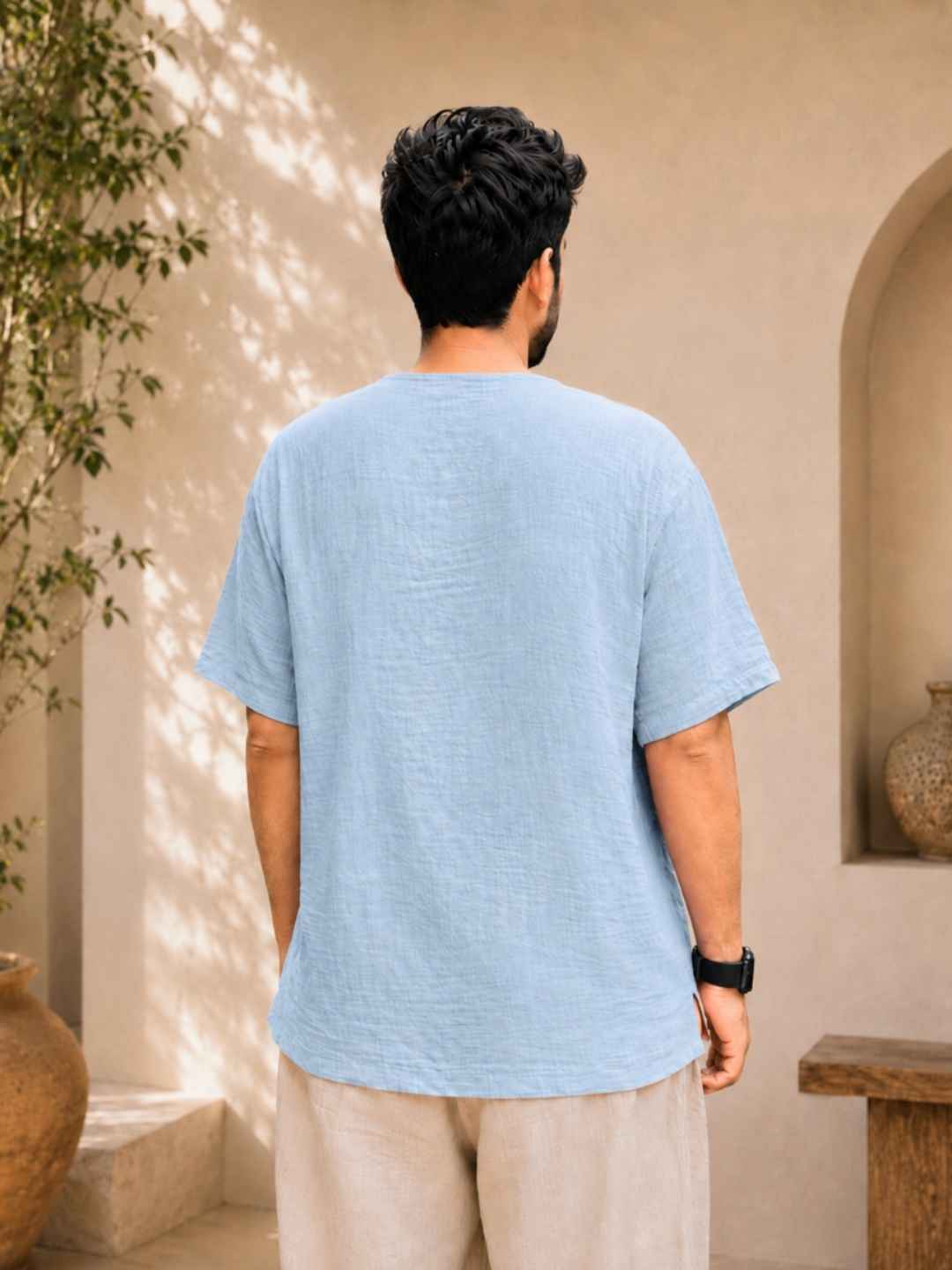 Classic Muslin Henley – Powder Blue