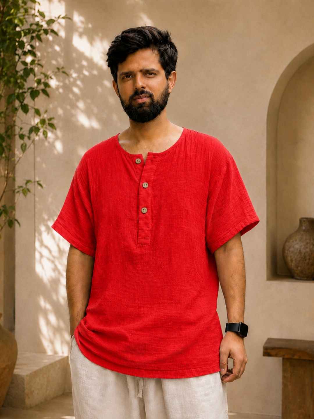 Classic Muslin Henley – Classic Red