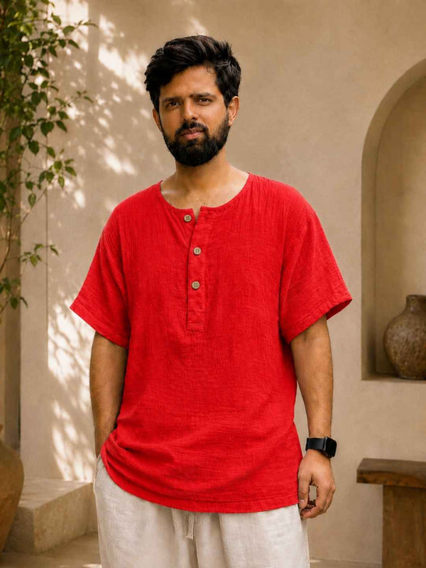 Classic Muslin Henley – Classic Red