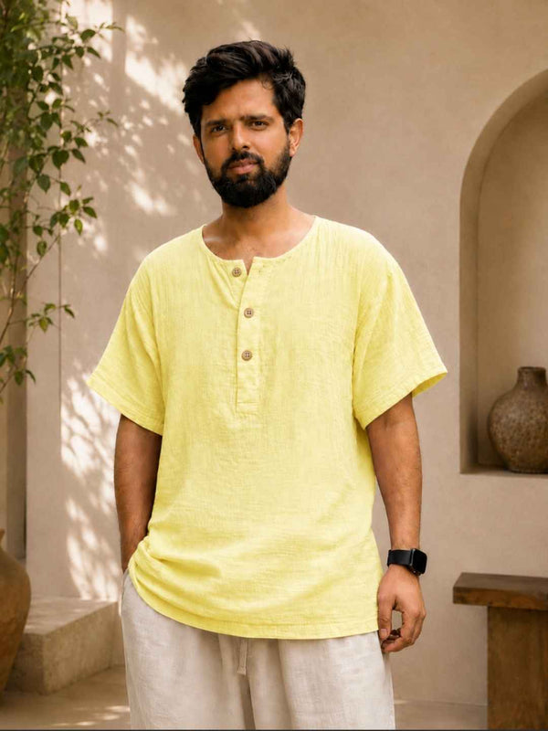 Classic Muslin Henley – Lemon Yellow