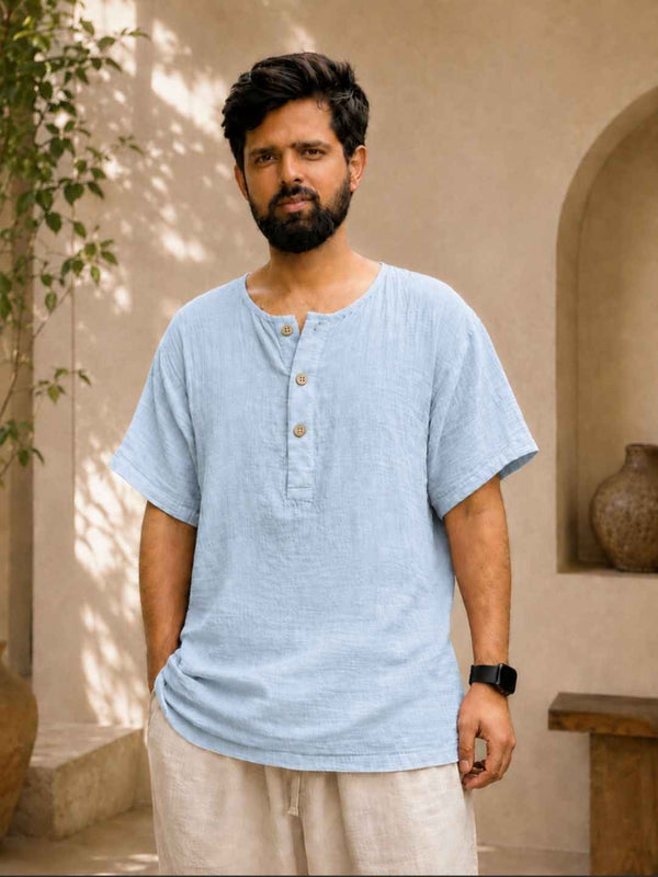 Classic Muslin Henley – Powder Blue