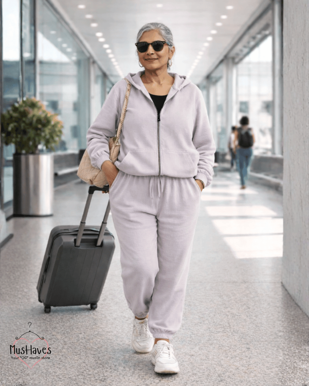 Premium Muslin Hoodie Coord | Zipper Hoodie + Jogger Bottoms | Muslin | 4-Layers | 15°C | 100% Organic Cotton | Mulmul | Lavender Purple