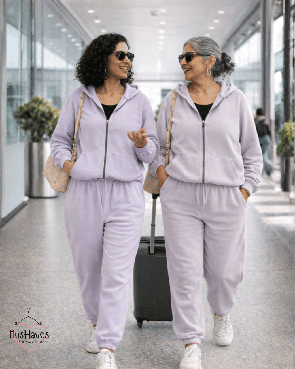 Premium Muslin Hoodie Coord | Zipper Hoodie + Jogger Bottoms | Muslin | 4-Layers | 15°C | 100% Organic Cotton | Mulmul | Lavender Purple