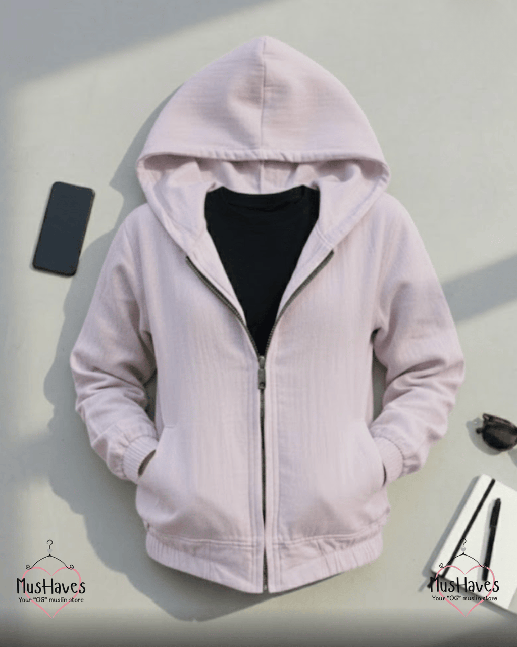 Premium Muslin Hoodie Coord | Zipper Hoodie + Jogger Bottoms | Muslin | 4-Layers | 15°C | 100% Organic Cotton | Mulmul | Lavender Purple