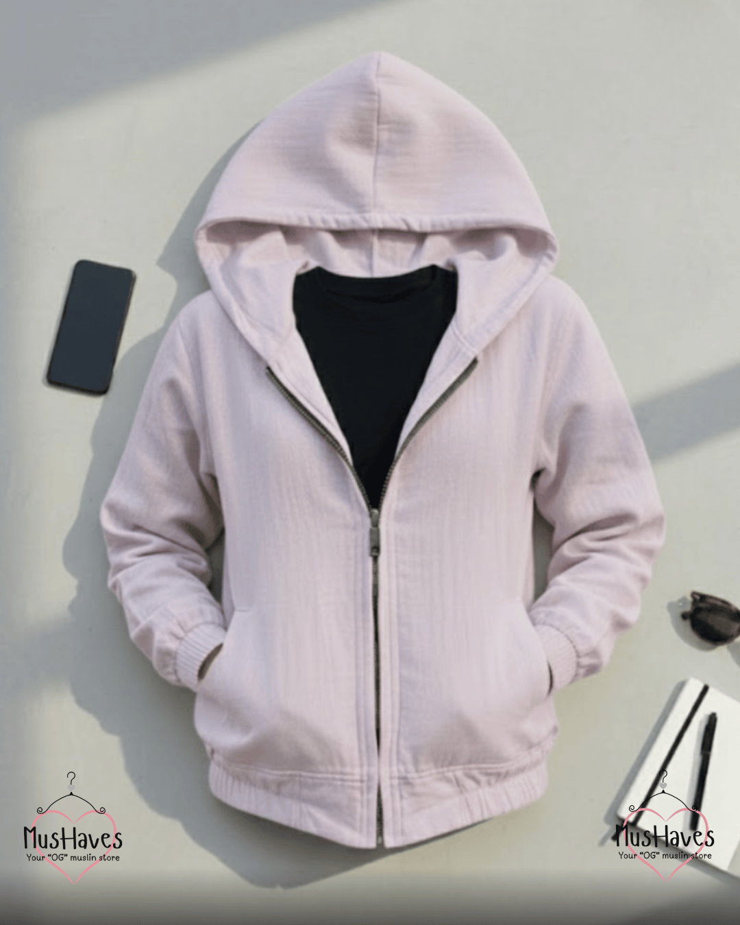 Muslin Layered Zip Hoodie – Lavender