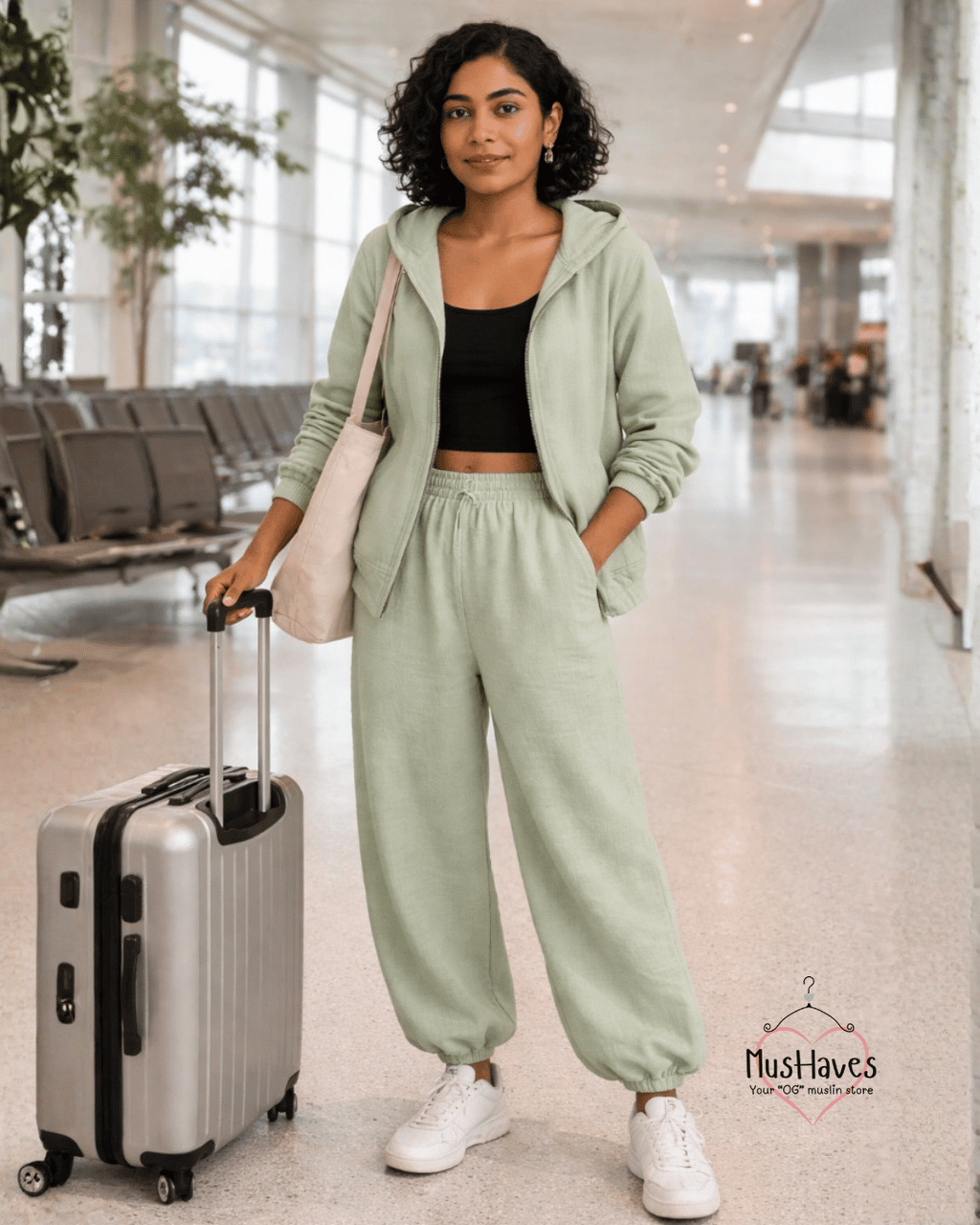 4 Layer Muslin Tracksuit Zip Hoodie & Jogger Coord – Mint Green
