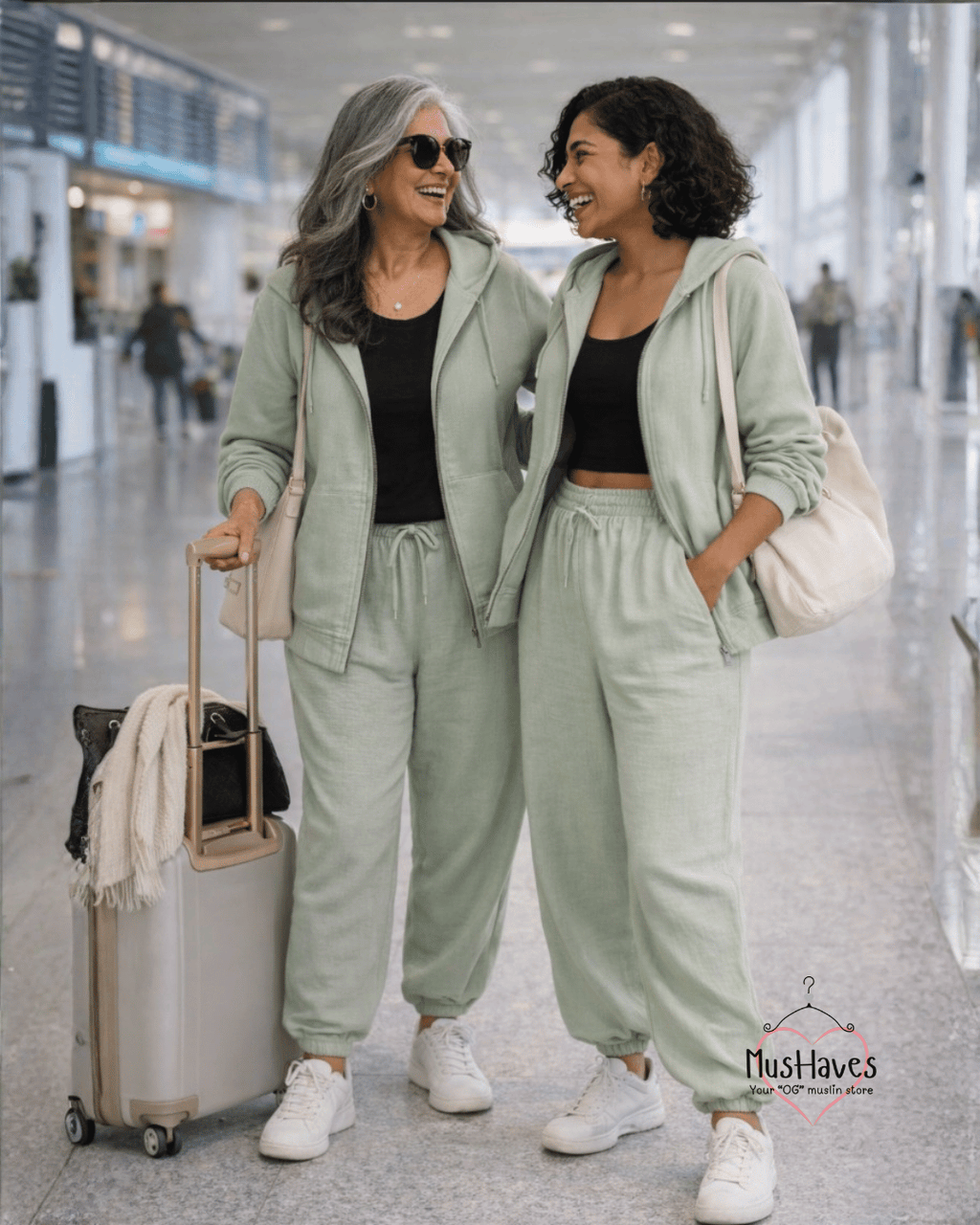 4 Layer Muslin Tracksuit Zip Hoodie & Jogger Coord – Mint Green