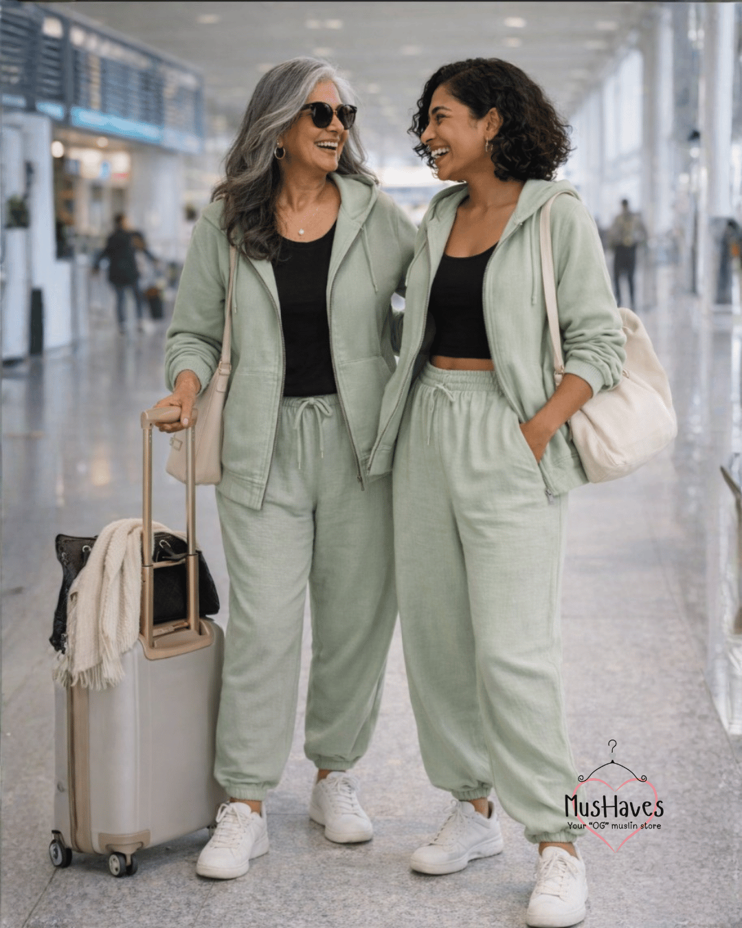 4 Layer Muslin Tracksuit Zip Hoodie & Jogger Coord – Mint Green