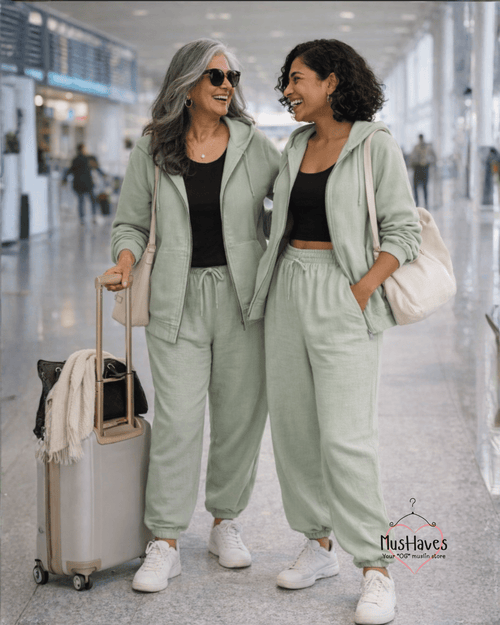 4 Layer Muslin Tracksuit Zip Hoodie & Jogger Coord – Mint Green