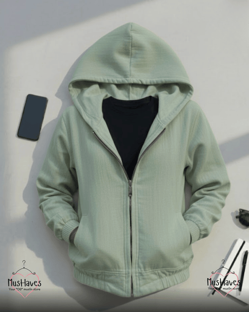 4 Layer Muslin Tracksuit Zip Hoodie & Jogger Coord – Mint Green
