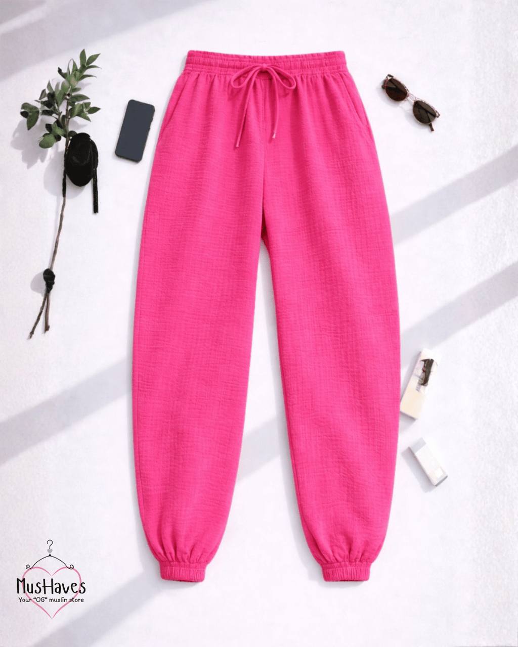 Premium Muslin Hoodie Coord | Zipper Hoodie + Jogger Bottoms | Muslin | 4-Layers | 15°C | 100% Organic Cotton | Mulmul | Deep Pink