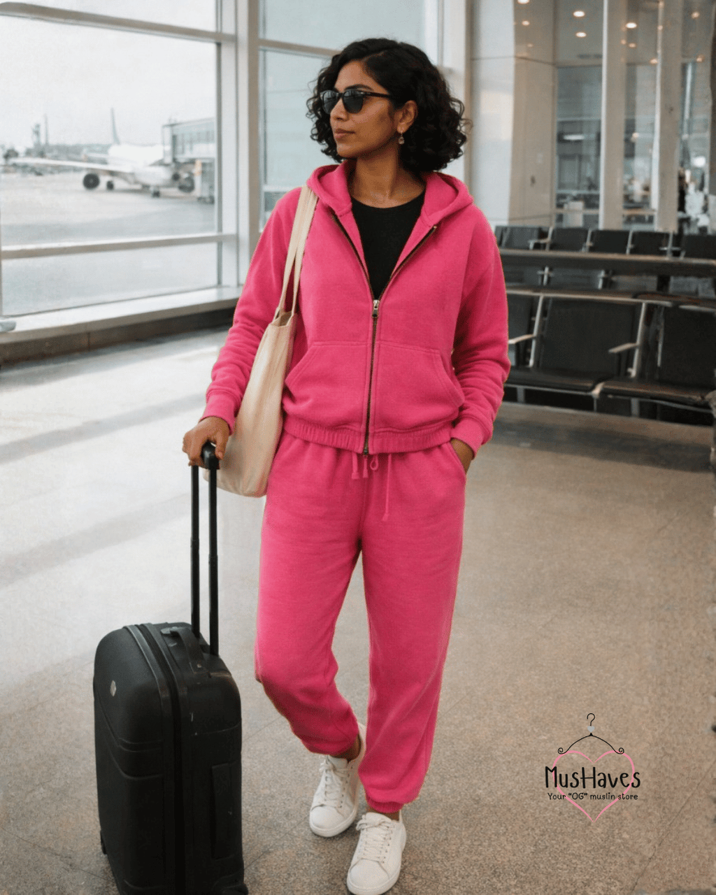 Premium Muslin Hoodie Coord | Zipper Hoodie + Jogger Bottoms | Muslin | 4-Layers | 15°C | 100% Organic Cotton | Mulmul | Deep Pink