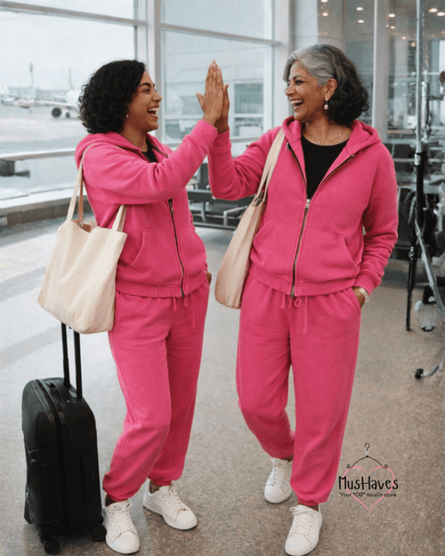 4 Layer Muslin Tracksuit Zip Hoodie & Jogger Coord – Deep Pink