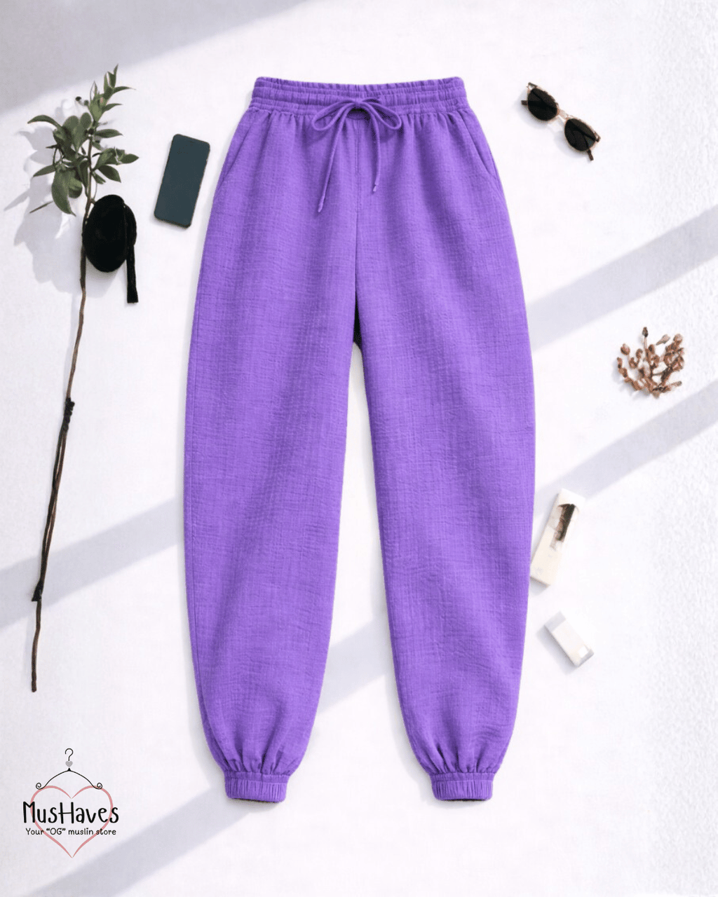 Premium Muslin Hoodie Coord | Zipper Hoodie + Jogger Bottoms | Muslin | 4-Layers | 15°C | 100% Organic Cotton | Mulmul | Deep Purple