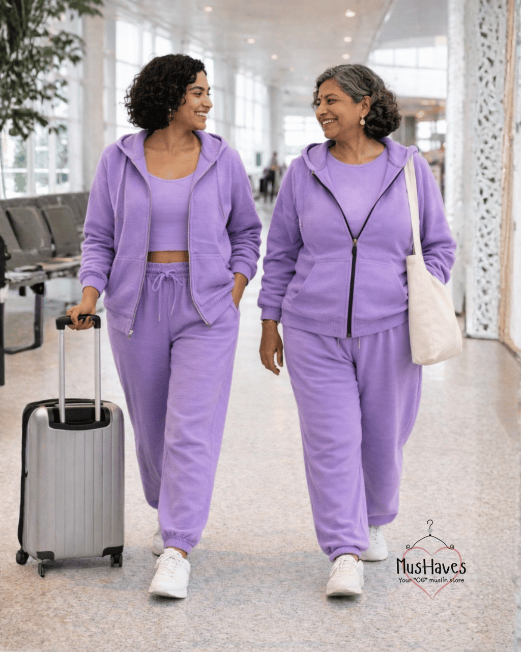 Premium Muslin Hoodie Coord | Zipper Hoodie + Jogger Bottoms | Muslin | 4-Layers | 15°C | 100% Organic Cotton | Mulmul | Deep Purple