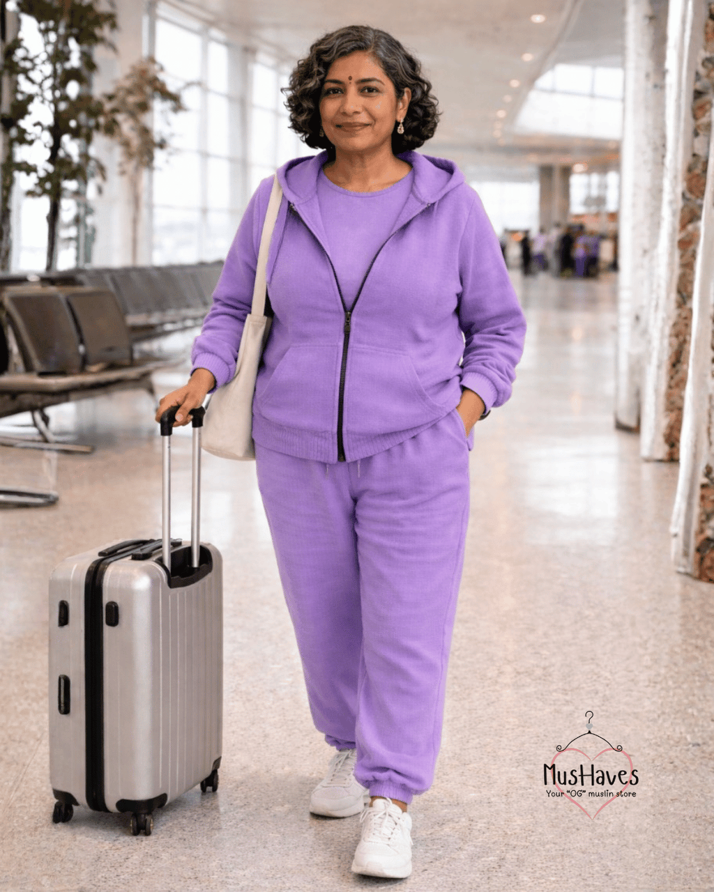 Premium Muslin Hoodie Coord | Zipper Hoodie + Jogger Bottoms | Muslin | 4-Layers | 15°C | 100% Organic Cotton | Mulmul | Deep Purple