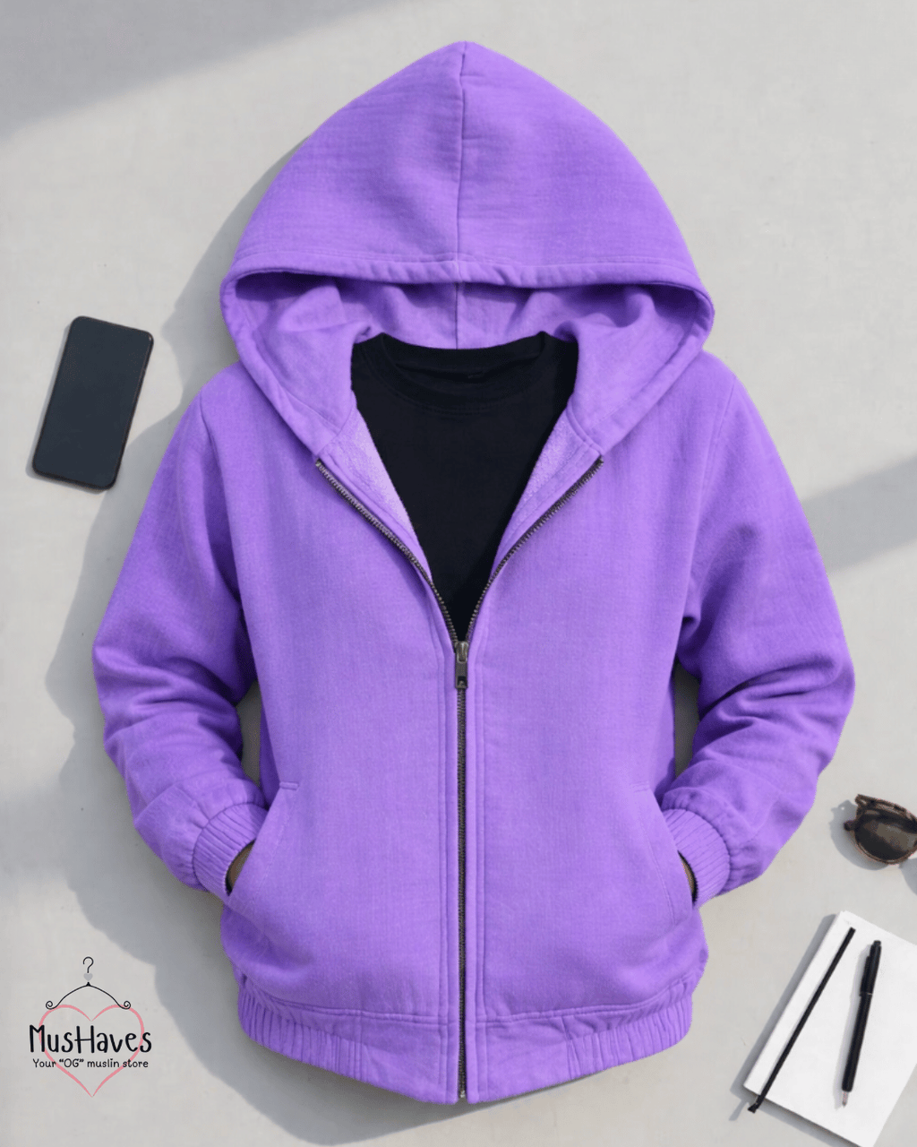 Premium Muslin Hoodie Coord | Zipper Hoodie + Jogger Bottoms | Muslin | 4-Layers | 15°C | 100% Organic Cotton | Mulmul | Deep Purple