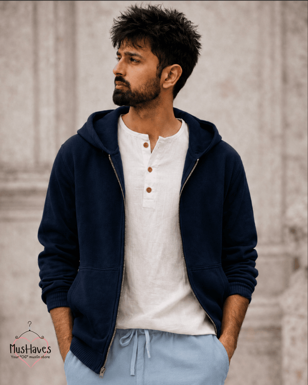 Muslin Layered Zip Hoodie – Royal Blue