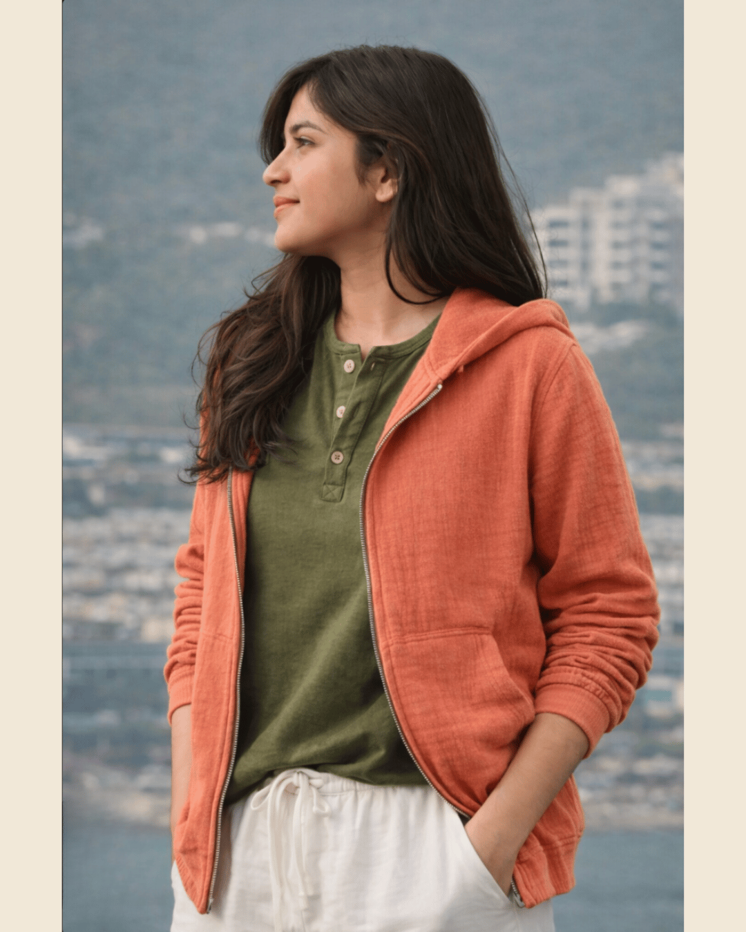 Premium Muslin Hoodie | Unisex | 100% Organic Cotton | Mulmul | Anti Static | Breathable | Skin Friendly | Winter Essential | Rust Orange | Melon Pulp