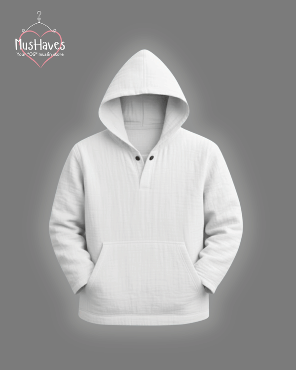 Muslin Layered Pullover Hoodie – Pearl White