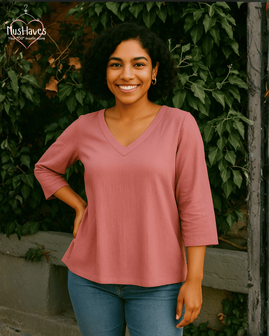 Women Premium Muslin T-Shirt – 100% Double Gauze | Loose Fit | A-Cut | Dusty Rose