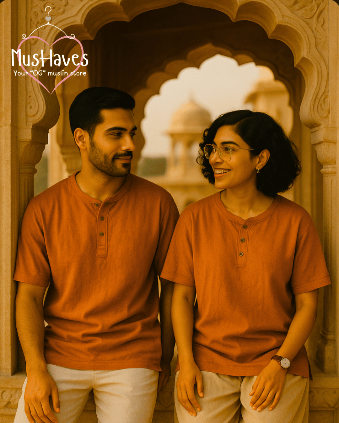 Classic Muslin Henley – Rust Orange