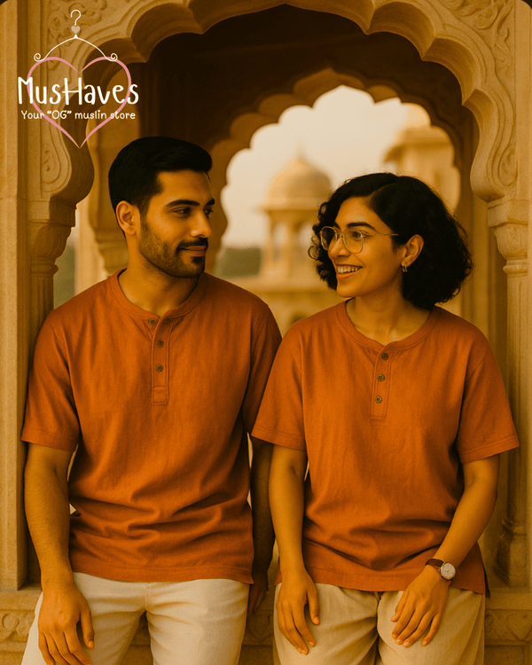 Classic Muslin Henley – Rust Orange