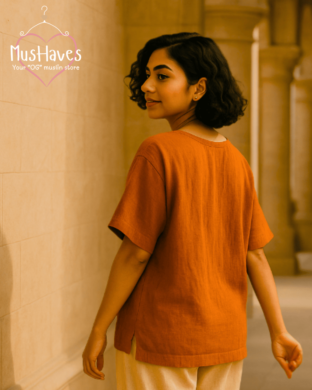 Unisex Organic Cotton Muslin T-Shirt – 100% Double Gauze, Loose Fit, Breathable Mandarin Orange Tee