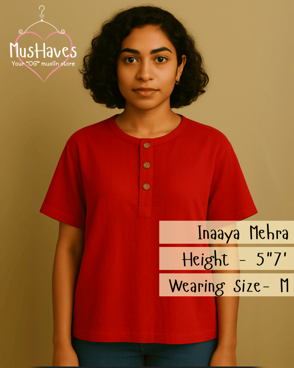Unisex Organic Cotton Muslin T-Shirt – 100% Double Gauze, Loose Fit, Breathable Red Tee