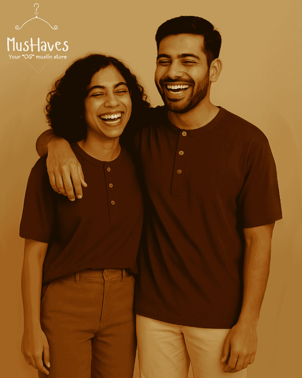Classic Muslin Henley – Dark Brown