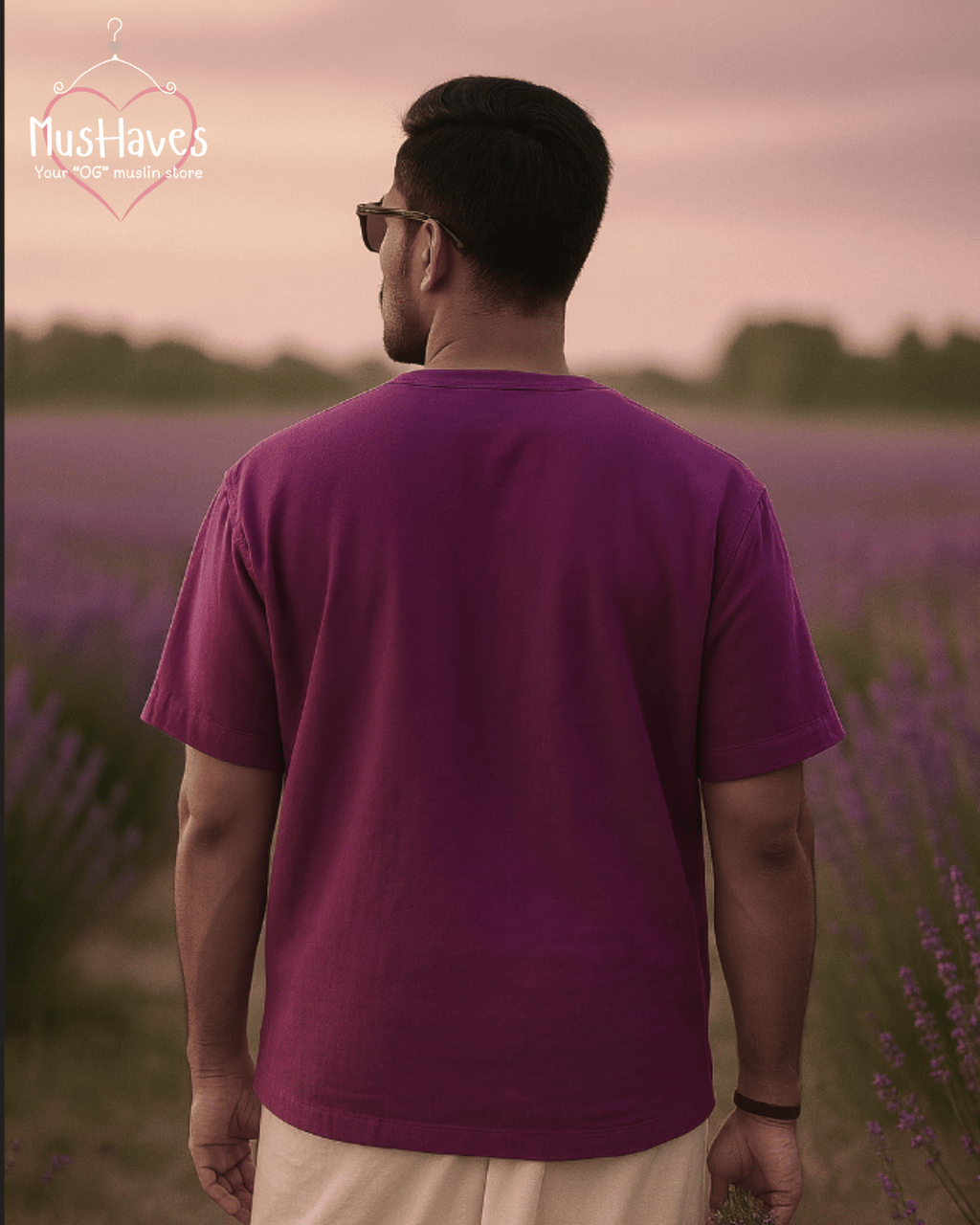 Unisex Organic Cotton Muslin T-Shirt – 100% Double Gauze, Loose Fit, Breathable Purple Teeshirt