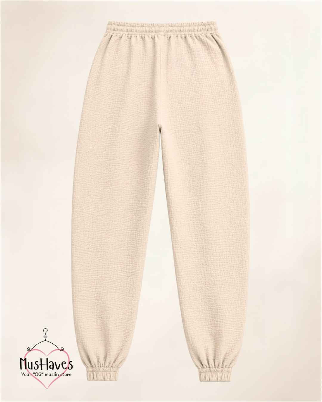 Muslin Active Wear Joggers – Light Beige