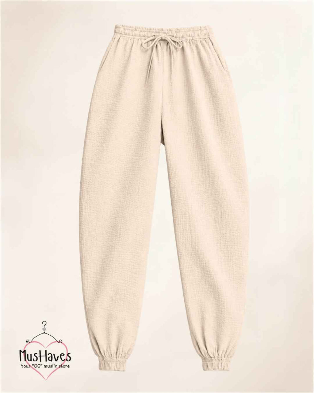 Muslin Active Wear Joggers – Light Beige
