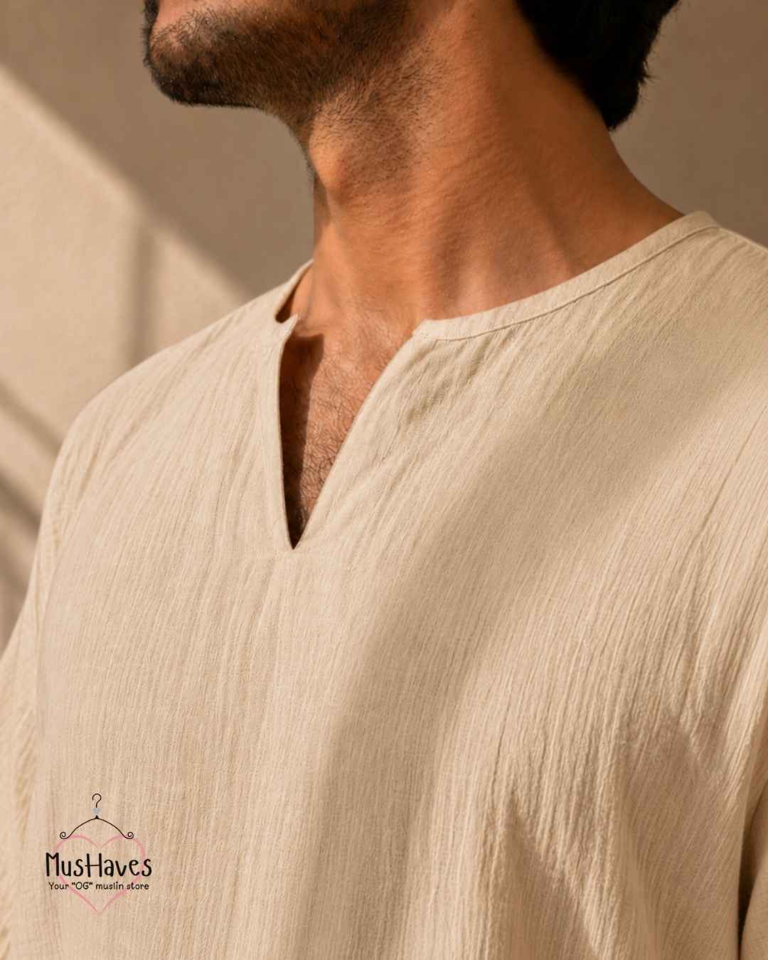 Classic Muslin Notch Neck – Light Beige