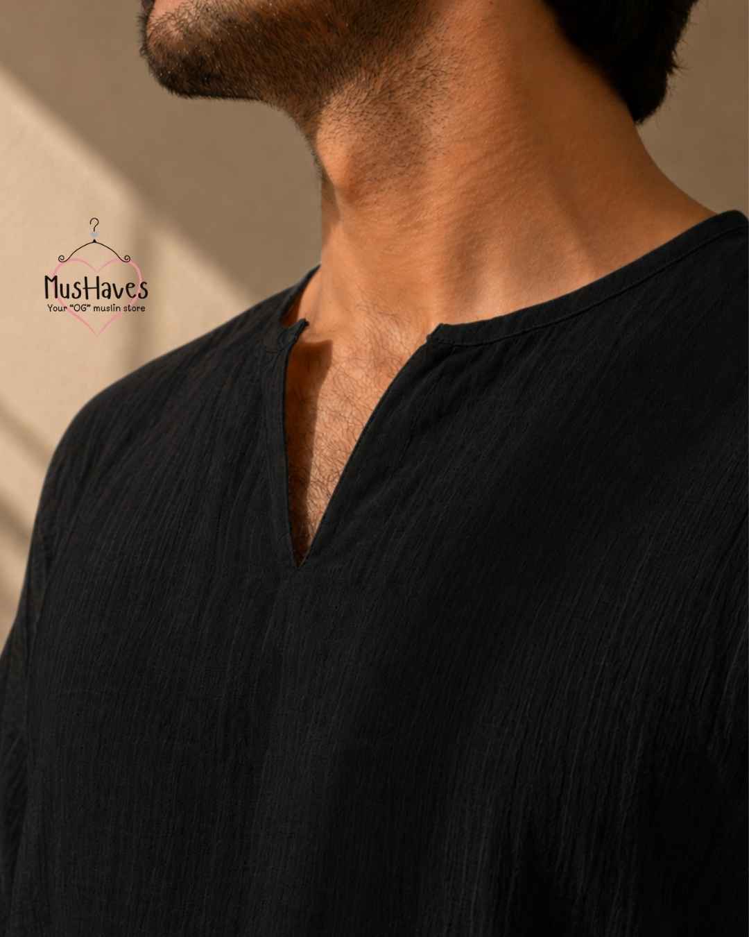 Classic Muslin Notch Neck – Charcoal Black