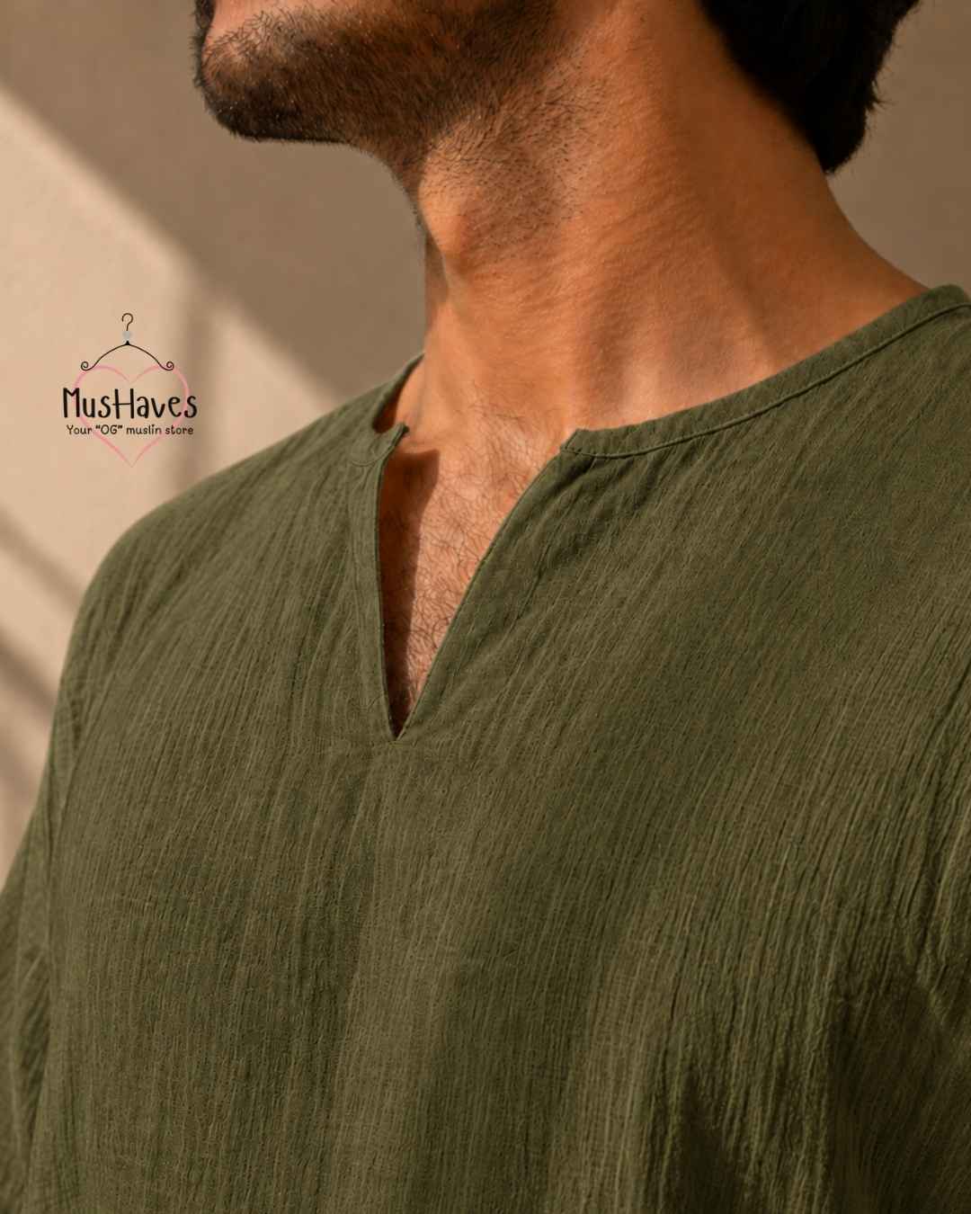 Classic Muslin Notch Neck – Olive Green
