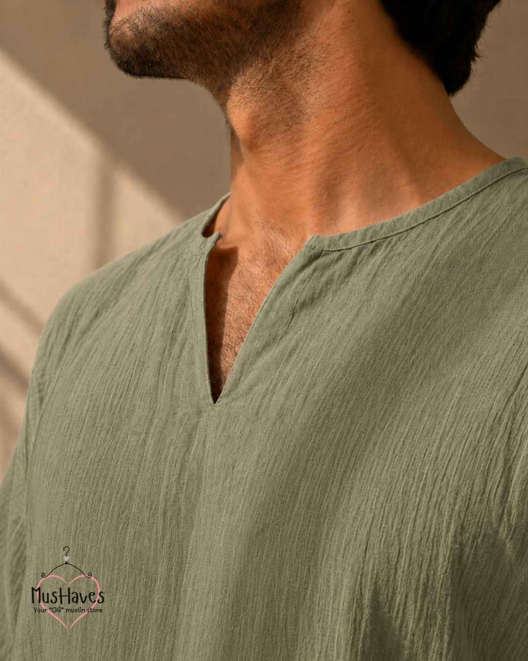 Classic Muslin Notch Neck – Sage Grey