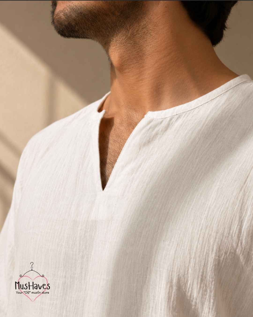Classic Muslin Notch Neck – Pearl White