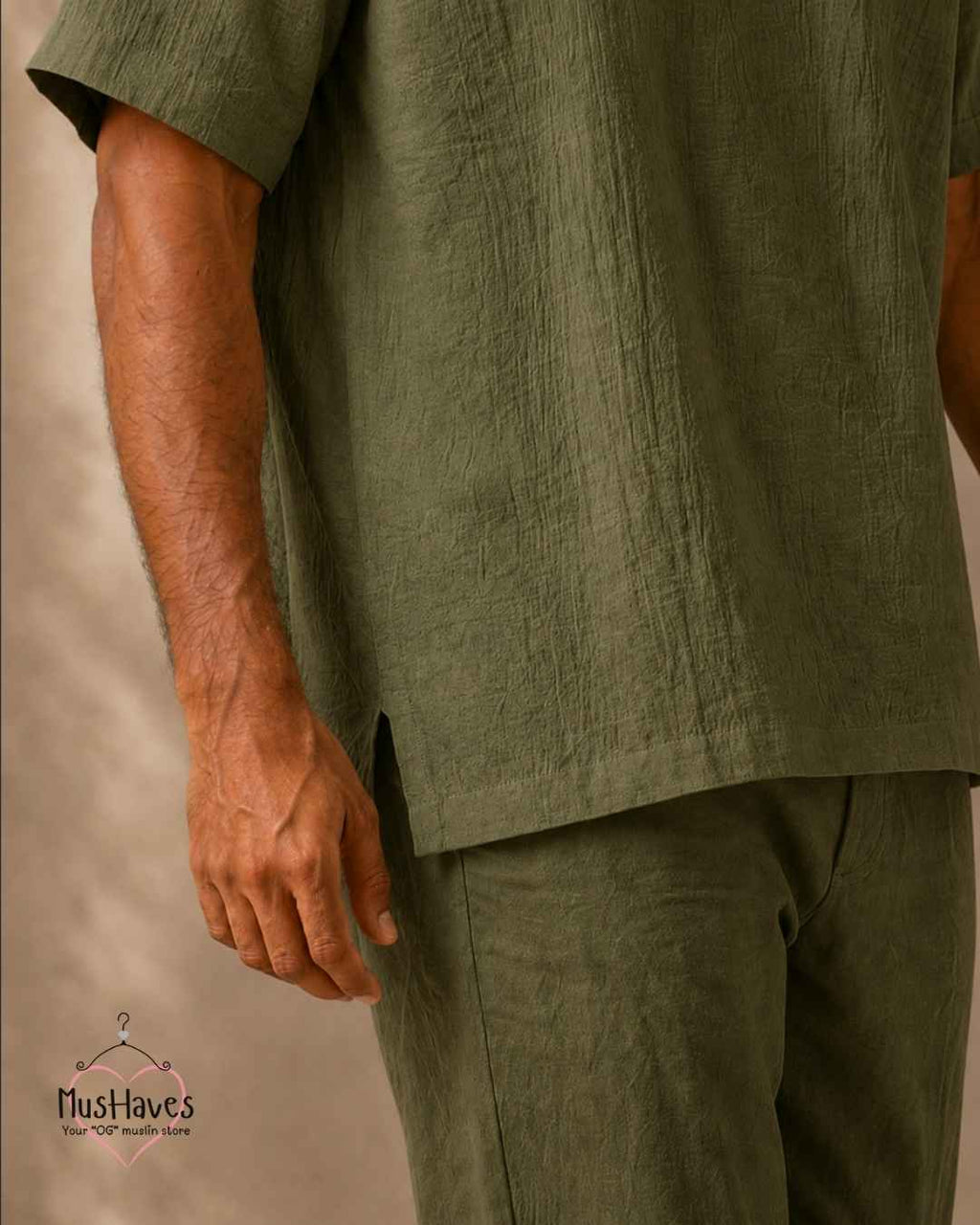 Classic Muslin Notch Neck – Olive Green