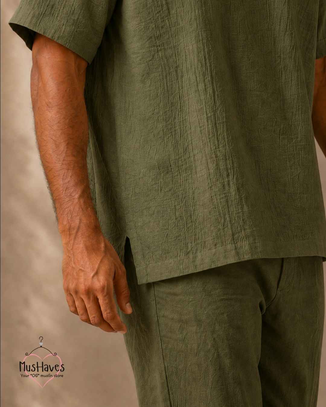 Classic Muslin Notch Neck – Olive Green