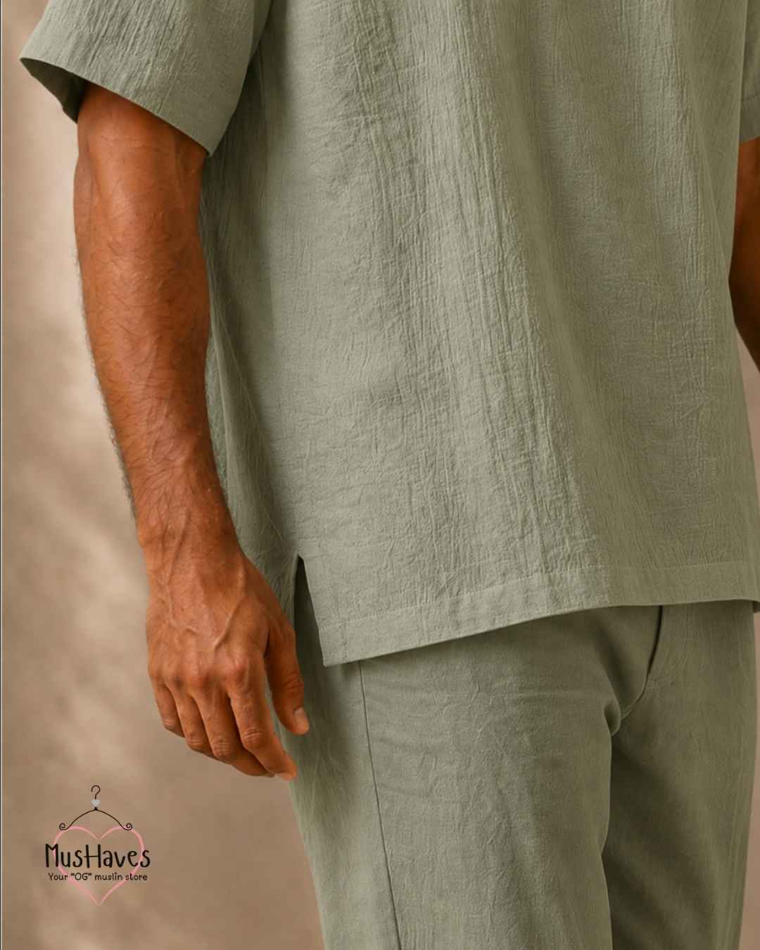Classic Muslin Notch Neck – Sage Grey