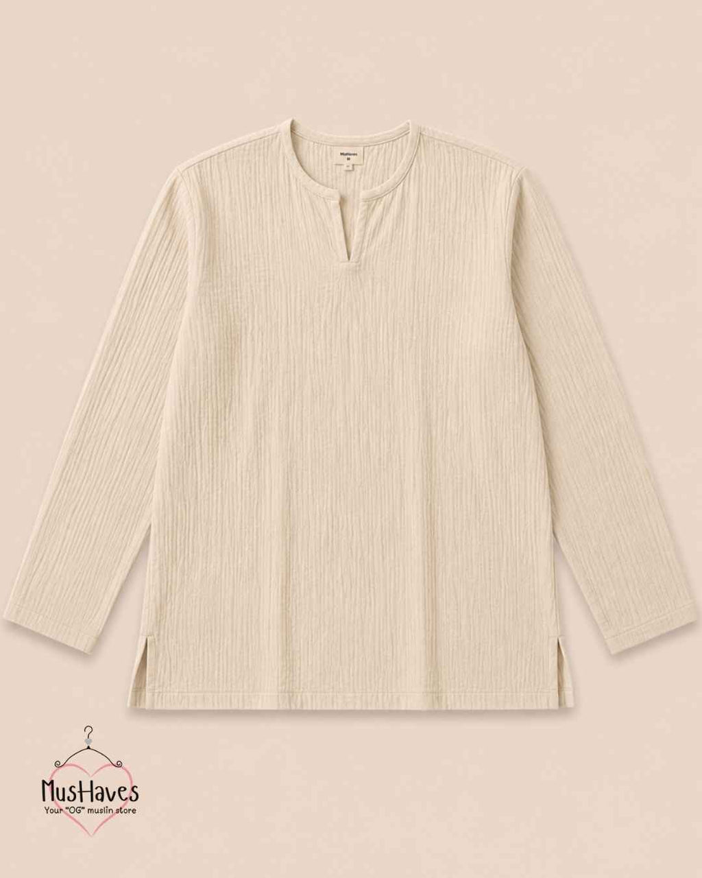 Classic Muslin Notch Neck – Light Beige