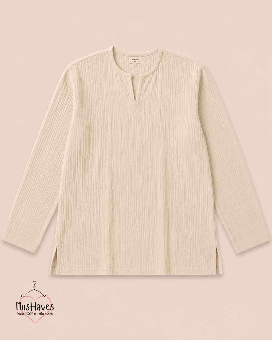 Classic Muslin Notch Neck – Light Beige